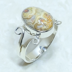 Laguna Lace Agate Natural Gemstone 925 Sterling Silver Ring