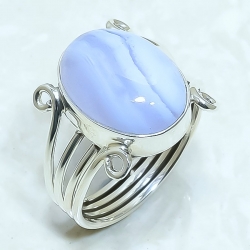 Blue Lace Agate Natural Gemstone 925 Sterling Silver Ring