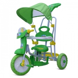 Dash Vega Kids Musical Cartoon Tricycle with Rear Storage Basket, Foot Rest, Back Support, Adjustable Canopy & Parent Control Push Handle (Green)