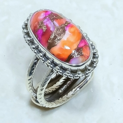 Spiny Oyster Copper Turquoise Gemstone 925 Sterling Silver Ring