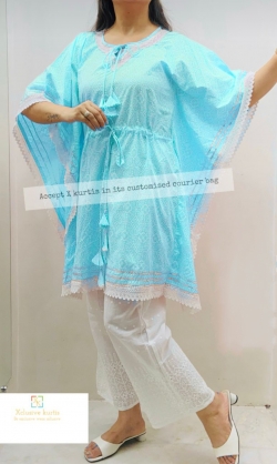 Cotton Printed Kaftan Kurti With Adjustable Dori Crocia Lace & Chikan Pant