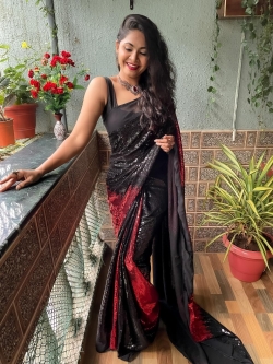 Party Wear Multicolor Sequence Work Saree (Size-12)
