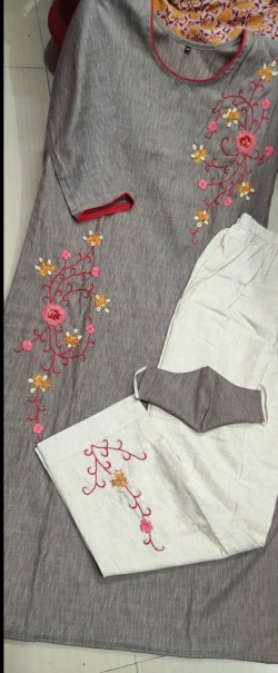 Premium Rayon Cotton Kurti with embroidery work and cotton pant