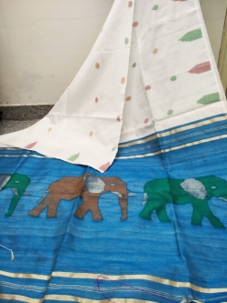 Cotton Silk Elephant Degin Saree With Bouse